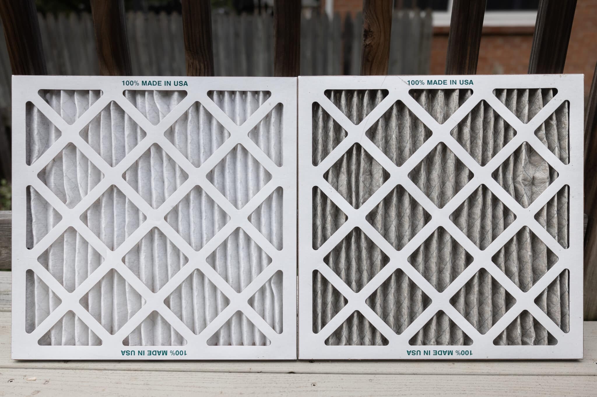 Close up of two HVAC AC air filters, HVAC Filters.